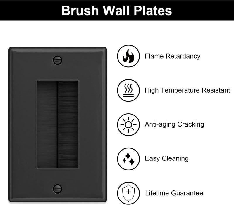 iwillink (2 Pack) Brush Wall Plate with Low Voltage Mounting Bracket, Cable Pass Through Insert for Wires, Single Gang Cable Access Strap, Wall Socket for HDTV, Home Theater Systems - Black - Image 3
